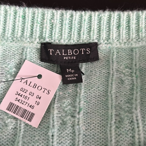 NWT! TALBOTS Soft Green Cotton Blend Crew Neck Sweater, Medium Petite - Picture 6 of 8